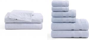 Tommy Hilfiger Комплект постельного белья, 99x203 см (пододеяльник, простыня, наволочка) + 6 банных полотенец, хлопковый перкаль, сертификат Oeko-Tex, синий/красный