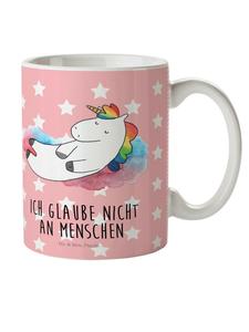 Детская кружка Единорог и облако 7 с надписью в пастельно-красных тонах Mr. & Mrs. Panda