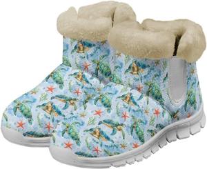 Женские ботинки chaqlin Turtle Winter Snow, теплые фланелевые ботинки до щиколотки, противоскользящие пушистые уютные ботинки, широкие, удобные, легкие, для улицы и повседневной носки, рабочие, легко надеваются, Starfish Turtle Print