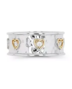 Кольцо с двухцветными коваными сердцами из кубического циркония Macy'S, silver