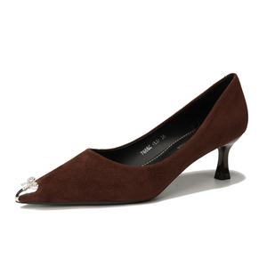 QITUMAUL Стройные каблуки на высоком каблуке женские коричневые [Высота каблука 5,5 см], цвет Brown[Heel Height 5.5cm]