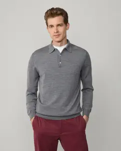 Мужской свитер из шерсти мериноса с воротником поло и длинными рукавами Façonnable, серый