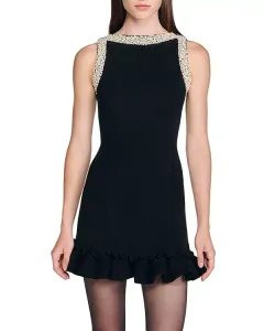 Короткое платье, украшенное бисером Sandro, черный