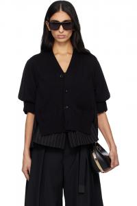 Кардиган в меловую полоску из хлопковой вязки Sacai, черный