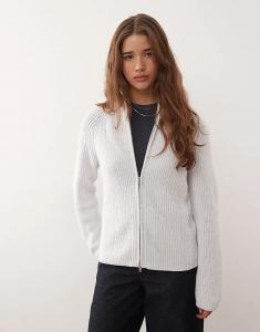 Кардиган Monki с двусторонней молнией в рубчик, нежно-серого цвета