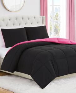 Двусторонний комплект постельного белья из 3 предметов с квадратной строчкой, размер King Juicy Couture, Black, Hot Pink