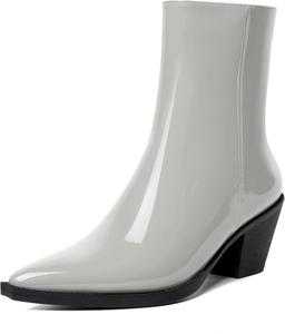 Женские ботильоны WAYDERNS с молнией, с острым носком, модные, лакированные, на среднем блочном каблуке 5,5 см, Grey