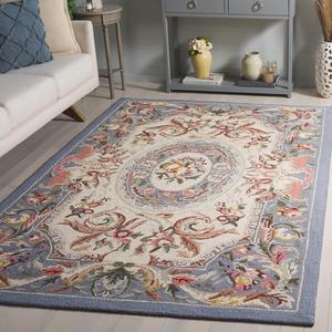 Ковер SAFAVIEH, 161 x 252 см, Chelsea Collection, Blue, ручной работы в стиле French Country из шерсти, идеально подходит для помещений с высокой проходимостью в гостиной, спальне (HK80B)