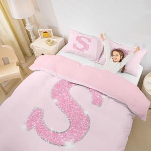 Erosebridal Персонализированный комплект постельного белья с монограммой S в стиле кавай, розовый с блестками, принцесса кокет, Pink S