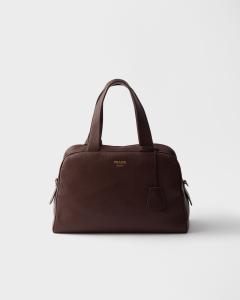 Большая кожаная сумка с ручкой Prada, коричневый