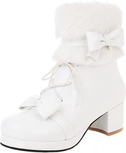 Женские ботильоны с боковой молнией на среднем каблуке, платформой, с бантом, утепленные мехом, стиль Лолита, короткие принцесские ботинки LYYSKY, White