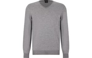 Босс свитер из шерсти с V-образным вырезом HUGO BOSS, серый