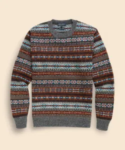 Шерстяной свитер с круглым вырезом в стиле Fair Isle, изготовленный в Англии.