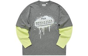 Футболка унисекс с рукавом дроп-шипдер светло-черного серого цвета FILA FUSION