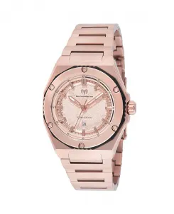 Женские часы tm-416058 с циферблатом из розового золота и коралловым кварцем Technomarine, gold