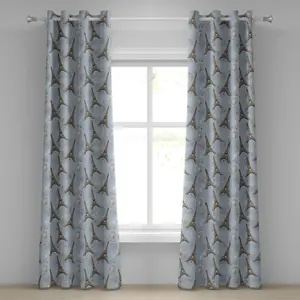 Штора на люверсах ABAKUHAUS Эйфелева башня, абстрактная композиция в стиле ретро с велосипедами и символами парижских достопримечательностей, декоративные двухпанельные шторы, 280 см x 175 см, коричнево-голубой цвет Abakuhaus