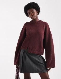 Джемпер ASOS DESIGN с круглым вырезом, отделкой спереди и ступенчатым подолом сливового цвета