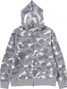 Худи BAPE City Camo Shark Full Zip 'Grey', серый