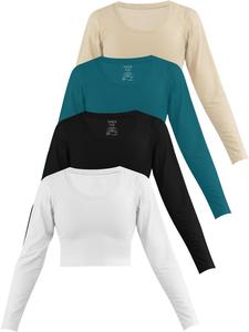 Лонгслив Janice 4 x Damen crop Langarmshirt Nerja, цвет Weiß/Schwarz/Petrol/Beige