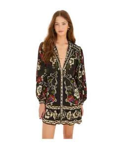 Мини-Платье в стиле рококо с цветами Farm Rio, черный