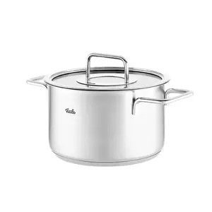 Высокая кастрюля Fissler Pure Profi из нержавеющей стали со стеклянной крышкой, 20 см, серебристый