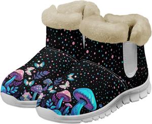 Зимние ботинки Howilath с принтом грибов для женщин, противоскользящие с меховой подкладкой, пушистые снежные сапоги, Psychedelic Mushroom