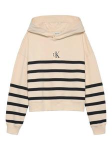 Детская хлопковая худи в боксовом крое с полосками Calvin Klein, White/Black