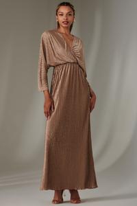 Платье миди из шифона с оборкой по подолу Jolie Moi, металлический