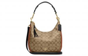 COACH Женская большая сумка через плечо на пояс из холста и гладкой кожи цвета хаки