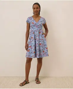 Женское платье из органического хлопка Fit & Flare с перекрещивающимся вырезом Pact, синий