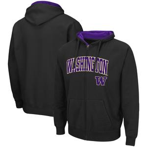 Мужская черная толстовка с молнией во всю длину Washington Huskies Arch & Logo 3.0 Colosseum