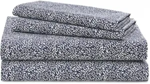 Комплект простыней Lauren Ralph Lauren с принтом в виде листьев, количество нитей 230, 100% Хлопок, 4 шт. (Темно-синий, Queen)