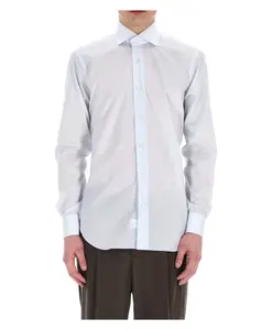 Прозрачная голубая рубашка из поплина, сшитая на заказ. Barba, синий