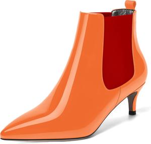Женские модные ботильоны SKYSTERRY с заостренным носком, лаковые, для вечеринок, невысокий каблук 2 дюйма, Red Orange