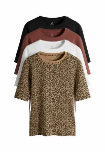 Футболки с принтом, стандартного кроя, комплект из 4 штук, рукава три четверти, на каждый день. The Set, Black White Animal Pink