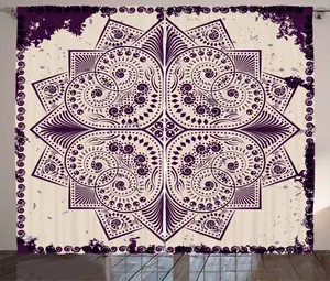 Штора ABAKUHAUS Purple Mandala в деревенском стиле, в форме снежинки, универсальная, для гостиной, с петлями и крючками, 280 x 225 см, темно-фиолетовый с серо-белым оттенком Abakuhaus