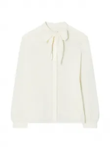 Блузка с бантом из жатого шифона Tory Burch, бежевый