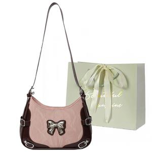 JIANGLIDA Jianglida Женская сумка через плечо, Розовый с кофе + белый подарочный пакет