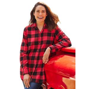 Женщина в женской классической фланелевой рубашке больших размеров Woman Within, цвет Vivid Red Buffalo