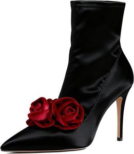 Женские сатиновые ботильоны XYD с заостренным носком, романтичным розовым цветком, высоким каблуком-стилето, боковой молнией, для вечеринок и вечера