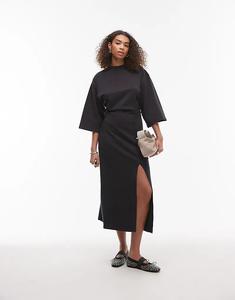 Платье миди из джерси & Other Stories черного цвета с широкими рукавами и разрезом спереди