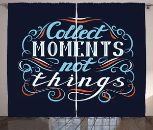 Штора ABAKUHAUS Rustic Proverb, изогнутая, с надписью Art Wise Phrase, для спальни, присборенная, с петлями и крючками, 280 x 225 см, цвет темно-синий, оранжевый Abakuhaus