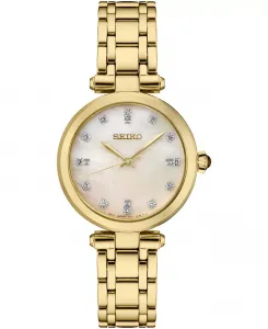 Женские часы-браслет Diamond (1/8 ct. общ. вес) с позолоченным корпусом из нержавеющей стали, 30 мм Seiko