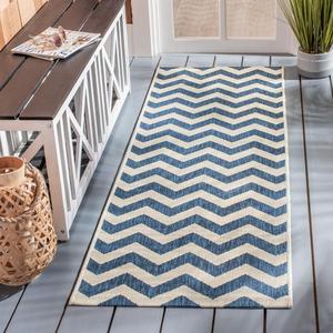 Ковер SAFAVIEH, 69 x 366 см, Washable Rug Outdoor Courtyard Collection - ковер-дорожка, Navy & Beige, без линьки и легкий в уходе, идеально для патио, прихожей, гардеробной, коридора, кухни (CY6244-268)