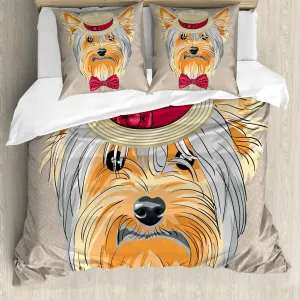 Пододеяльник ABAKUHAUS Yorkie, хипстер-джентльмен, с защитой от клещей, подходит для аллергиков с наволочками, 155 x 220 см - 80 x 80 см, абрикосовый многоцветный