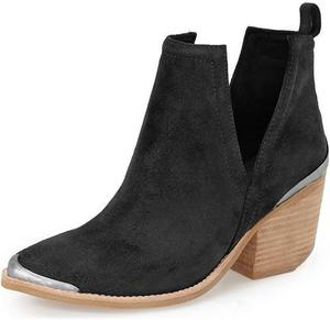 Женские ботильоны YDN на низком каблуке из искусственной замши, ковбойские с вырезами и металлическим носком, для официального наряда, размер 4-15 US, Black