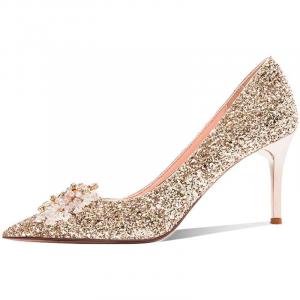 Женские туфли на тонком каблуке, цвет шампанского LUNNIFEIYA, Champagne (6Cm)