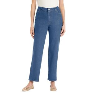 Женщина в женских эластичных джинсах больших размеров для высоких и широких штанин Woman Within, цвет Medium Stonewash