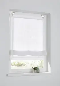 Римская штора "Гедда", лен, белая, с ажурной вышивкой. Размер: ширина 80 см, высота 140 см. Kutti