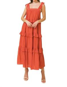 Рюшированное платье миди с ярусами FLYING TOMATO, красный